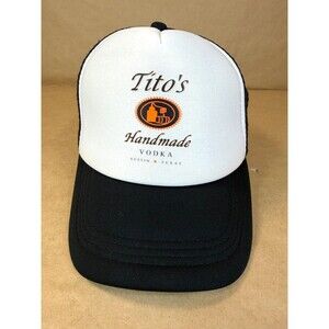 Tito's Handmade Vodka Trucker Hat Cap Snapback Mesh Black White Austin Texas